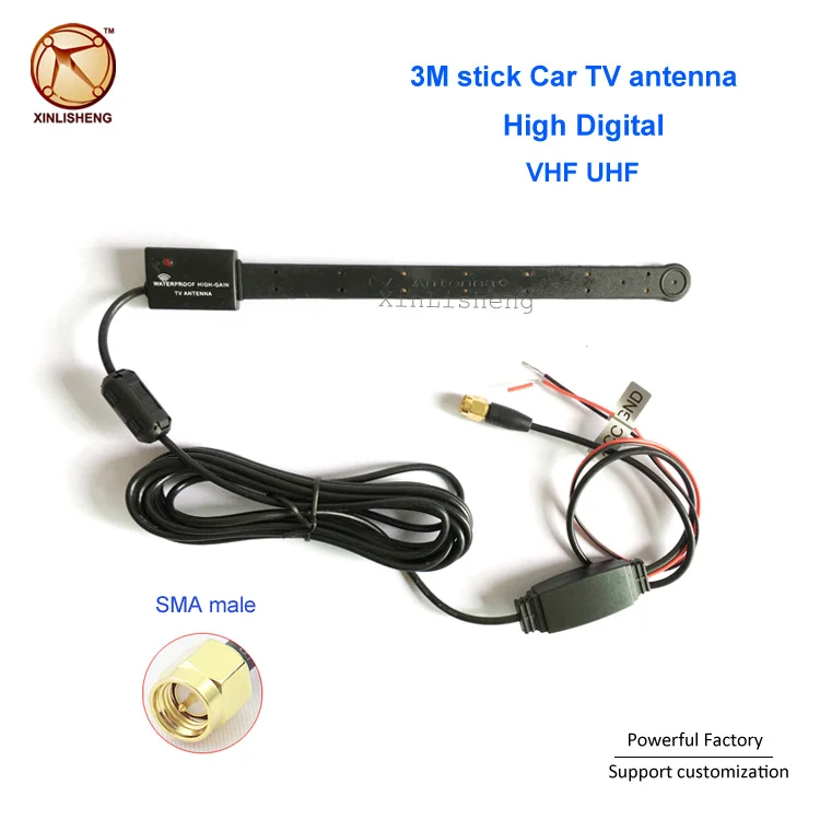 Outdoor Waterproof HDTV VHF UHF 3M stick Car TV antenna with Amplifier