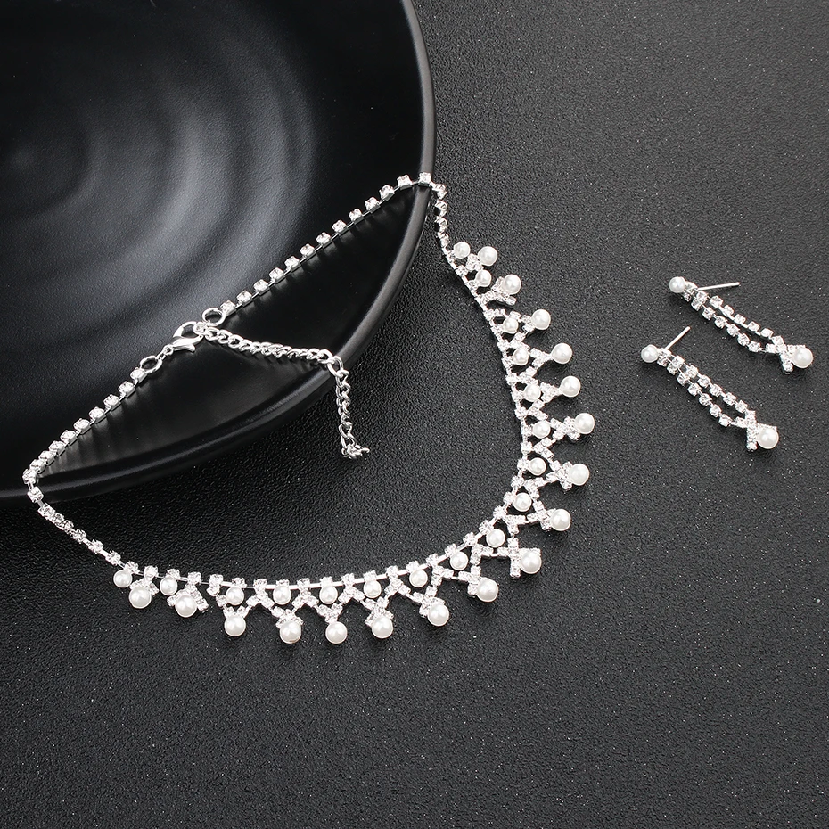 Full Rhinestones Wedding Earrings and Necklace Set Bridal Wedding Jewelry Accessories Sets For Women