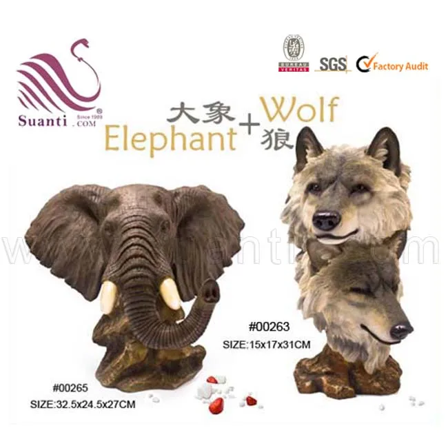 Factory Price High Quality Polyresin Wild Animal Figurine Elephant & Wolf  Statue  Home Decor