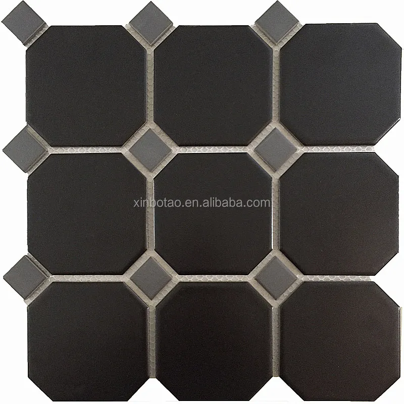 
Geometric black and white bathroom ceramic mosaic octagonal floor tile on sale 