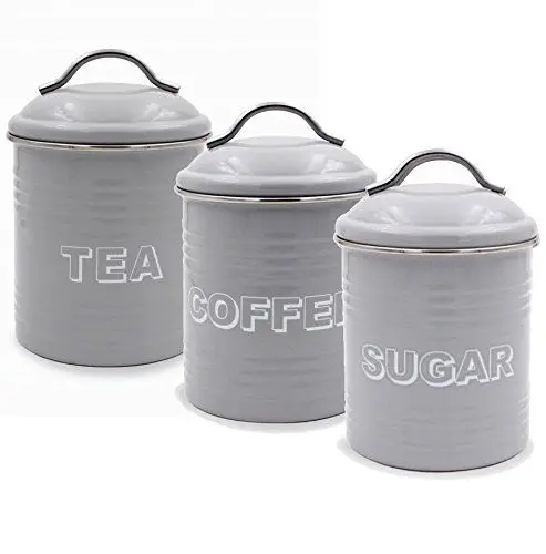 Lesser & Pavey Sweet Home Tea Coffee Sugar Canister Metal, Grey