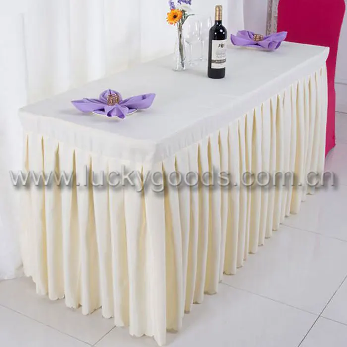cream white polyester wedding table skirt wholesale