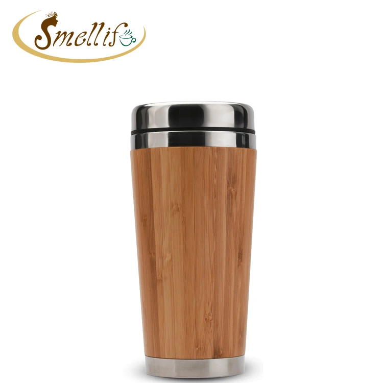 16oz Wholesale 450ml  Stainless Steel Bamboo Travel Tea Coffee Thermal Mugs Cups with Leak proof lid