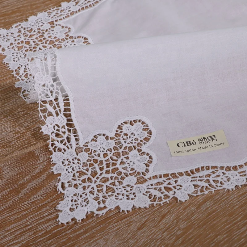 A002: White premium cotton lace handkerchiefs crochet hankies for women/ladies wedding gift