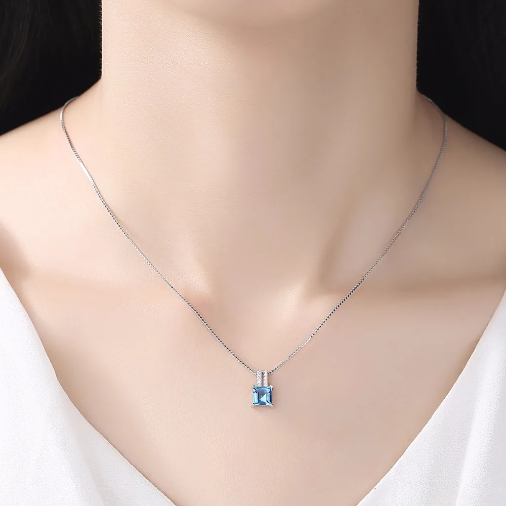 CZCITY Hot Sale Trendy Light Blue Topaz Crystal Necklace Women 925 Sterling Silver Fine Jewelry