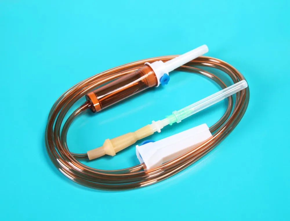 System for solution transfusion set, infusion set with needle