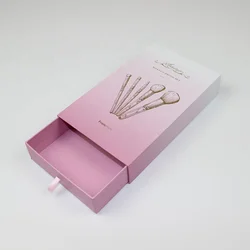 Costumized Luxury Rigid Sliding Cardboard Paper Slider Package Pink Gift Box With Pull Out Drawer For Makeup Brush Set