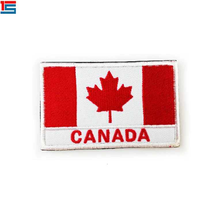 Wholesale Heat Cut Custom Brand Name Sports Club Embroidery Logo Canadian Flag Patches
