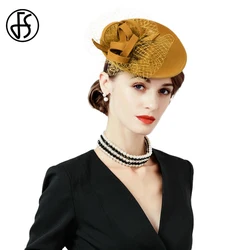 Women Orange Flower Derby Church Ladies Weddings Party Cocktail  Pillbox Hat 100% Wool Felt Fedora Fascinator Hats