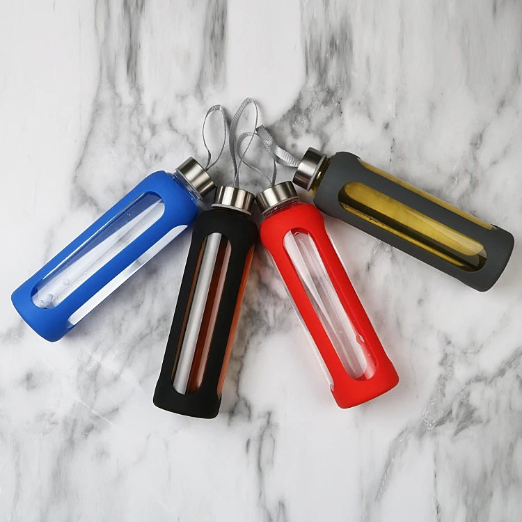 Custom Sport High Borosilicate Glass Water Bottle with Silicone Sleeve - Personalized and Durable