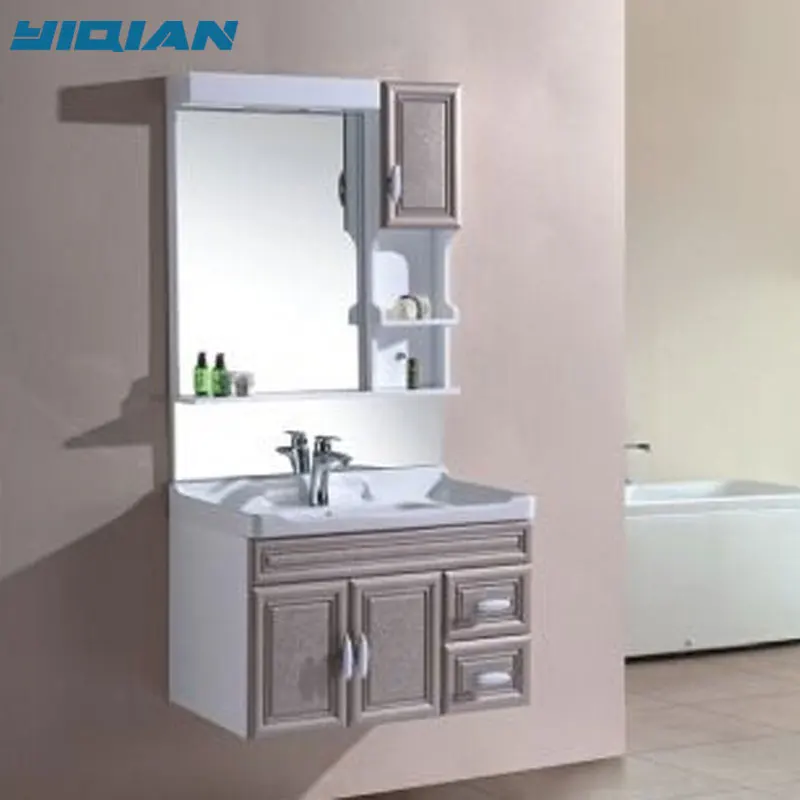 
China sanitary ware wall mounted cheap bathroom basin vanity mirror cabinet pvc bath storage furniture 