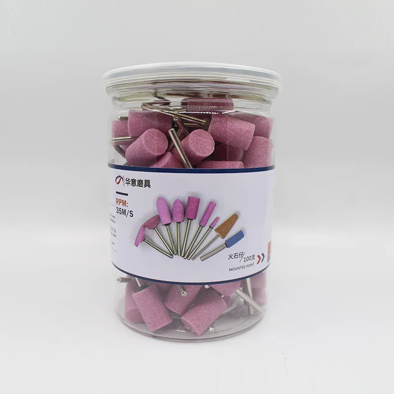 3mm Shank Pink Aluminum Oxide Reamer Vitrified Bond Abrasive Mounted Point 100pcs/box
