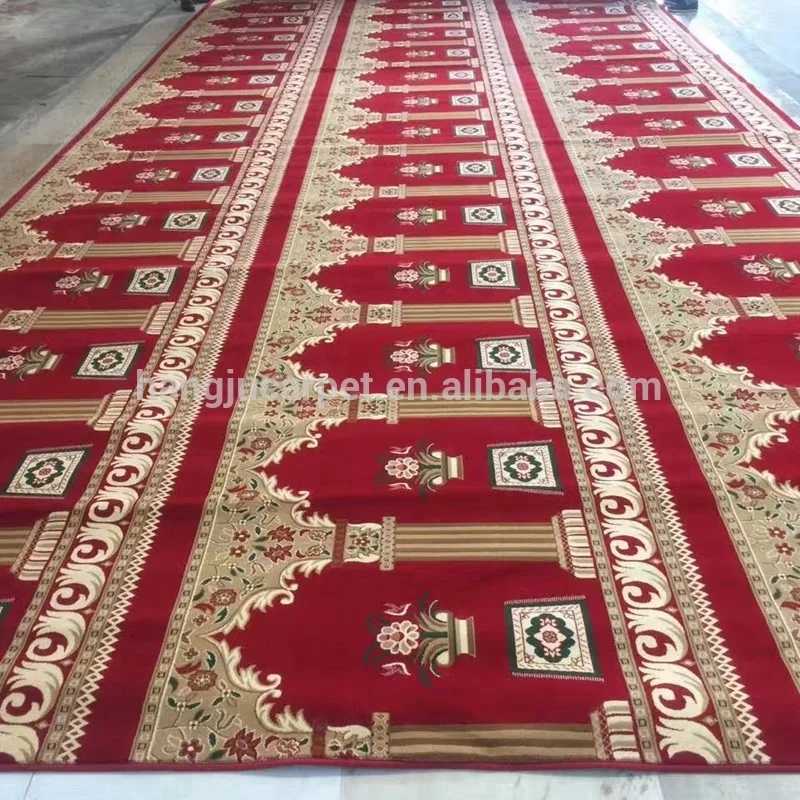 Top Quality 80% Wool 20% Nylon Muslim New Style Red Green Prayer Carpet for Mosque W-M77 Series New Design ShangHai HangJu