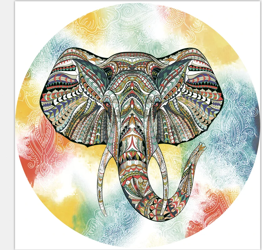 Elephant Custom Print Mandala Polyester Round Circle Beach Cloth Blanket Towel With Tassels Fringe