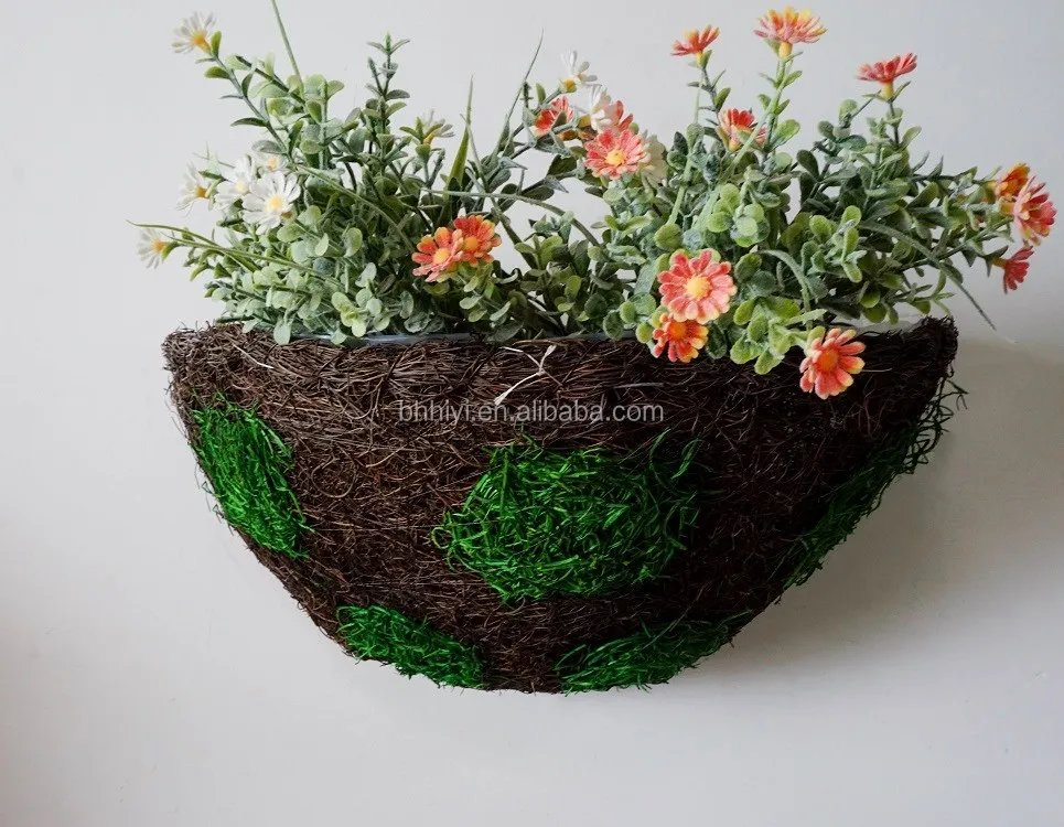 Ротанговые горшки для растений ручной работы, настенный цветочный горшок, деревенский полукруглый Подвесной Настенный цветочный горшок