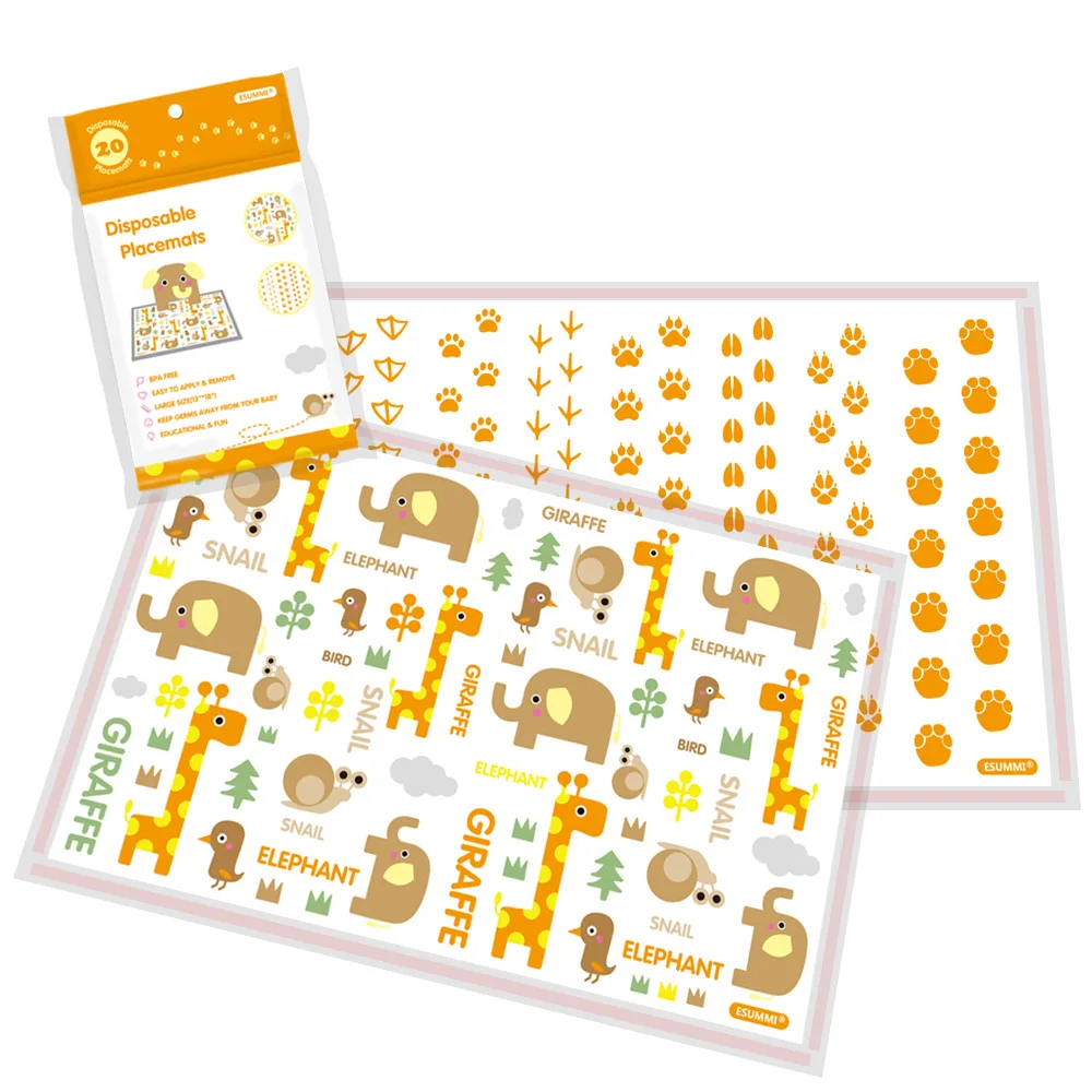Disposable Adhesive Plastic Table Placemats Kids Baby Print Square Design Kitchen Dining Tea Coffee Bar Wedding Food Use