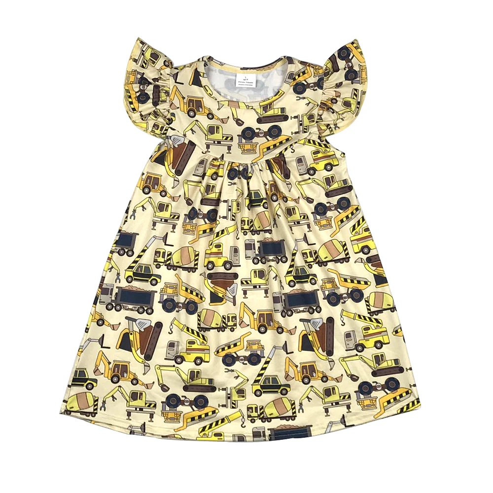 Костюм Moli для маленькой девочки, платье с принтом из молочного шелка с экскаватором, оптовая продажа, свадебные платья для девочек