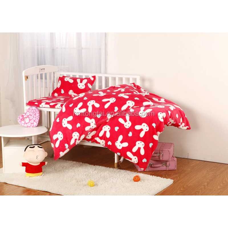 
Flannel coral fleece quilt 3 pieces sets for kindergarten child and baby cute rabbit style 
