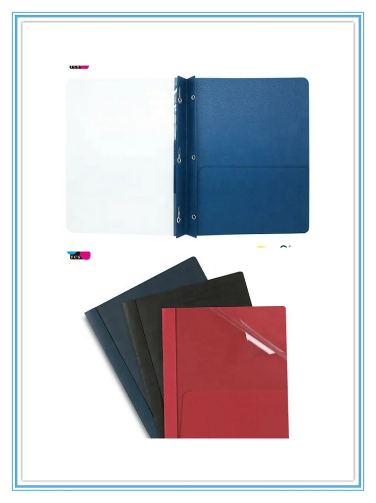 
Cheaper Clear-front Report Cover, Leather-grain Pocket Portfolios with 3 Prongs, Assorted color 