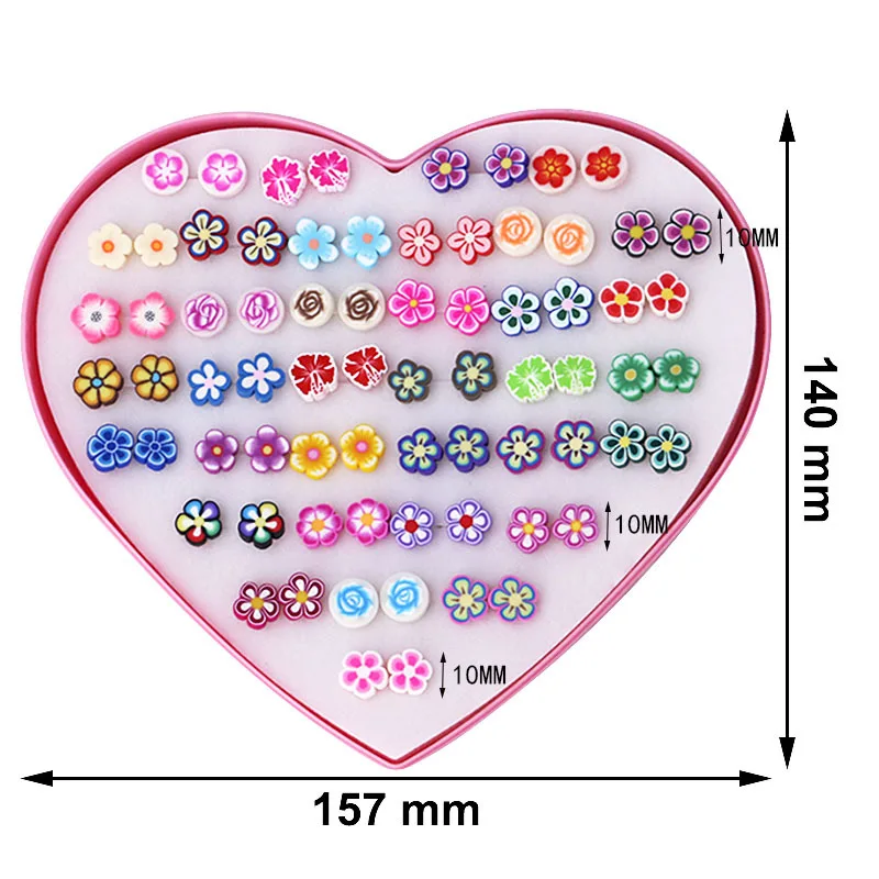 36pairs/box packing Wholesale Plastic Inlay Diamond Button Flowers Mix Stud Earrings Trendy Style Jewelry Accessories Wholesale