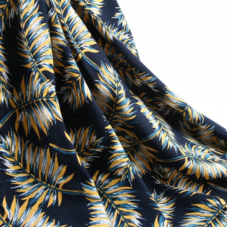 Leaves printed casual spandex 100% rayon viscose lining polyester fabric