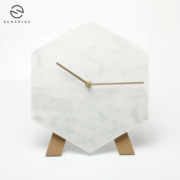 Luxury House Decorative  Hexagon Stone Marble Wall Clock