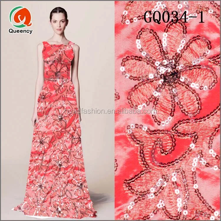 GQ038 Queency Embroidered Red Nigerian Silk George Material Wrapper 5 Yards Indian George Fabric