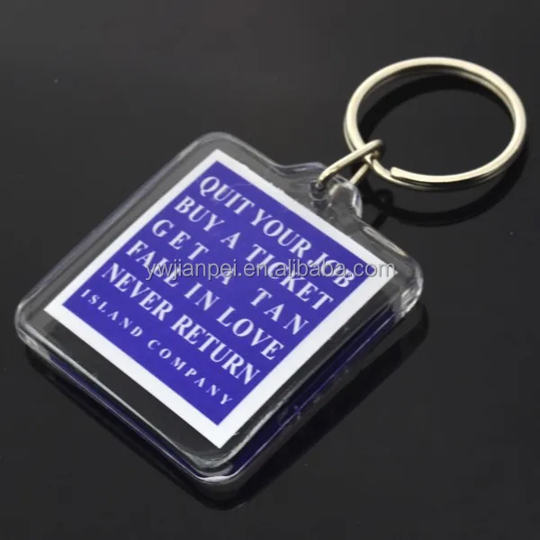 
Cheap Promotional Giveaway Customized Logo Key Ring, Square Shape Acrylic KeyChains Key Ring 