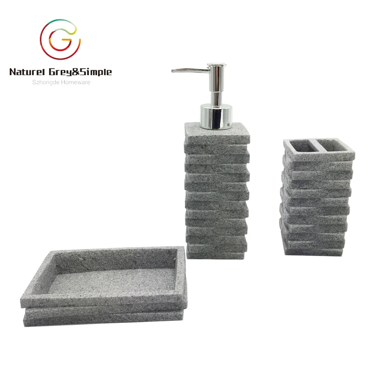 New Design Marble Home decoration 4pcs polystone resin bath set hotel bathroom accessories set
