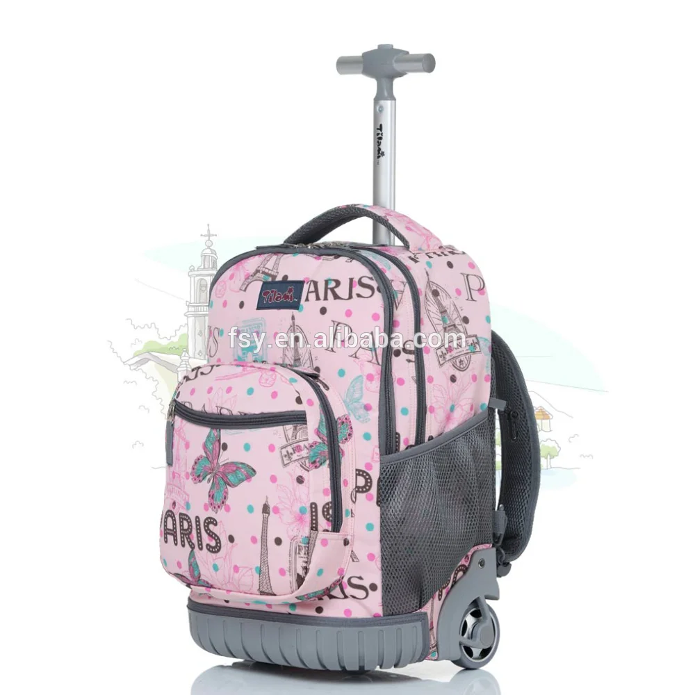 Children Rolling Backpack Kids School Wheeled Backpack Travel Luggage Trolley Bags for Girls