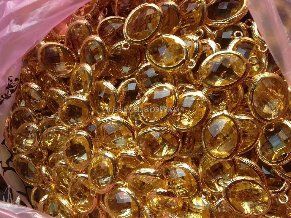 oval bezel gemstone charm connector with metal base faceted birthstone charm bezel gemstone charm jewelry accessories