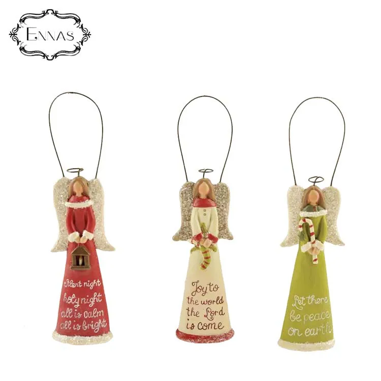 Polyresin Christmas Angel ornaments PEACE/JOY/SILENT NIGHT ANGELS