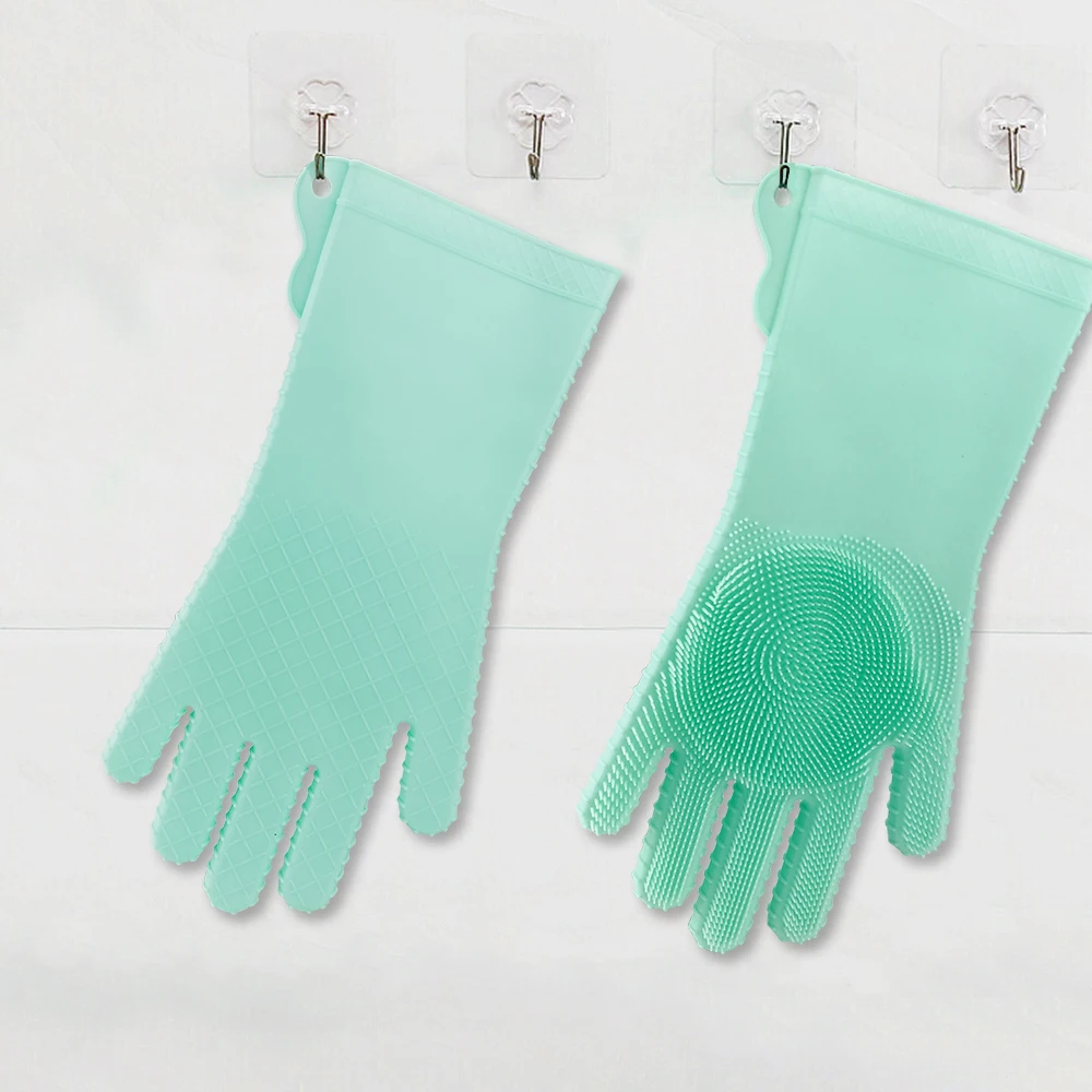 Household Cleaning Brush Gloves- BPA Free Silicone Rubber Dishwashing Gloves