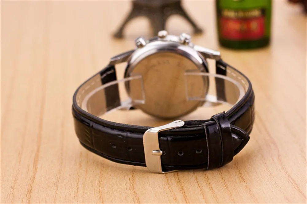 
2015 leather strap yellow second hand arabic number geneva watches 