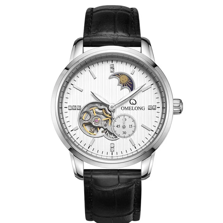 316 stainless steel case moon phase mechanical watch