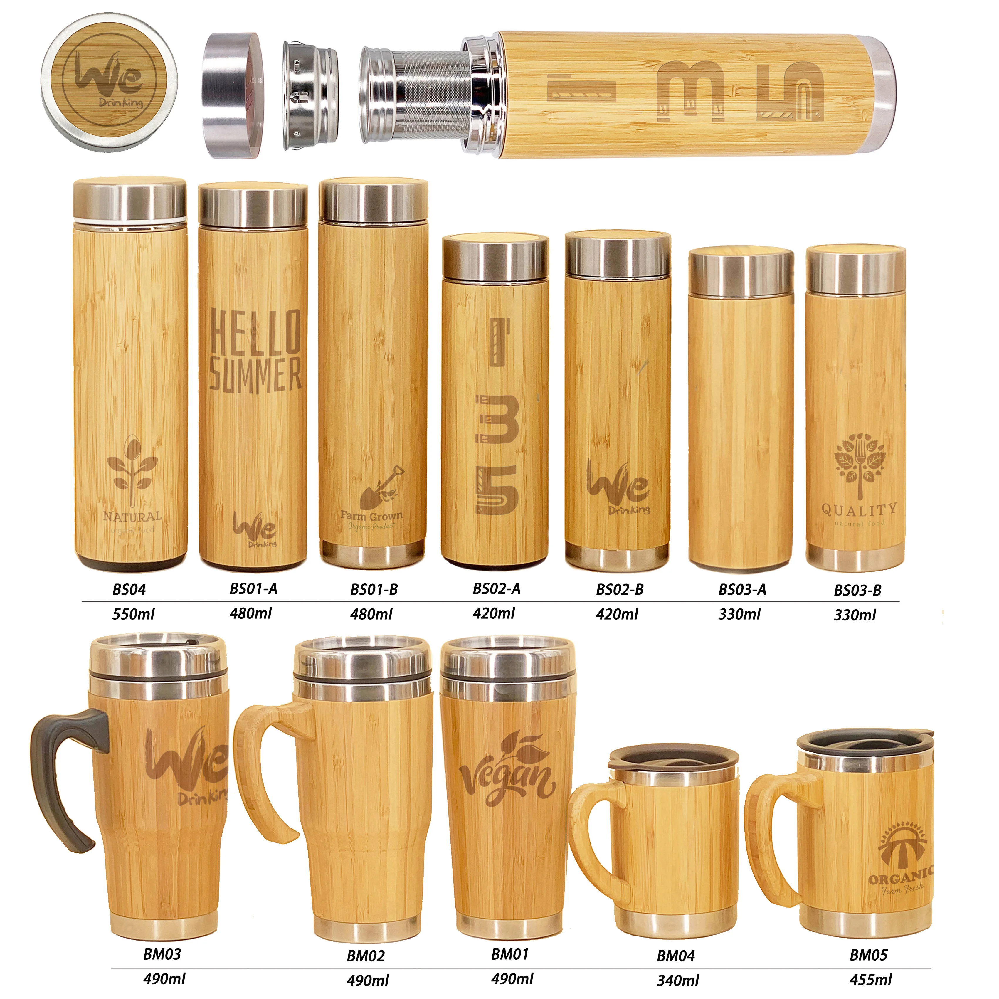 
BS04 550ml Original Bamboo Vacuum Tea Flask with Infuser and Strainer for Brewing Loose Leaf and Detox Tea Lovers 