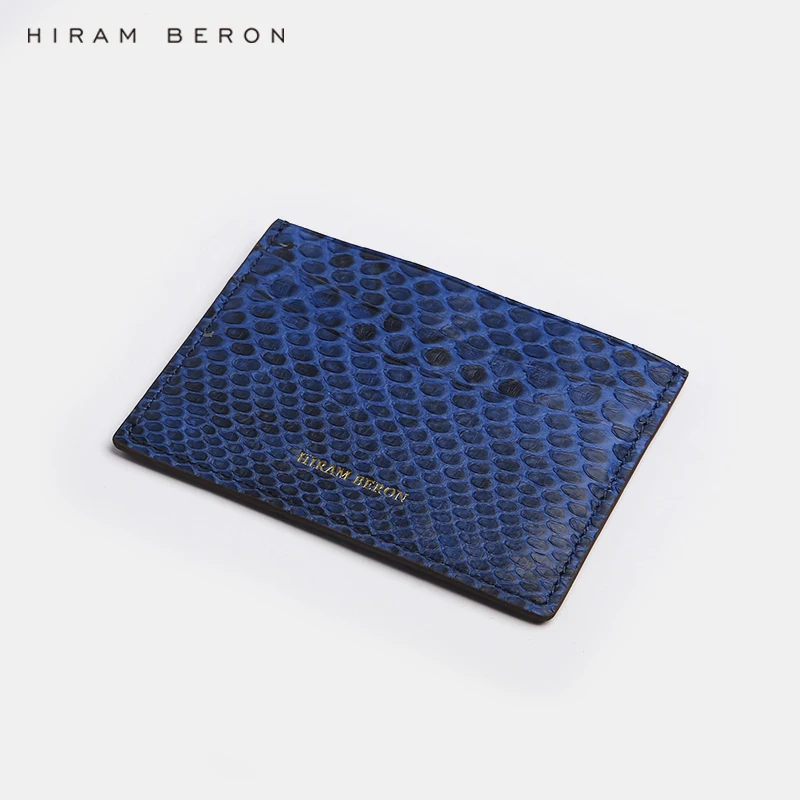 Hiram Beron Italian Leather Designer Blue Abysse Slim Card Holder Leather Wallet