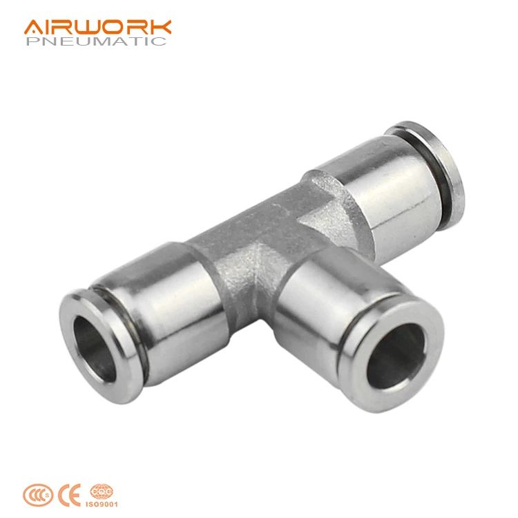 PE standard reducing tee 3 way t tube connection stainless steel pipe air fitting t connector 4 mm 6 mm