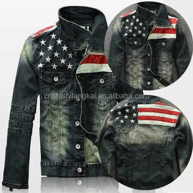Мужская джинсовая куртка с американским флагом и звездами в полоску, джинсовая куртка, кожаная куртка, стирка