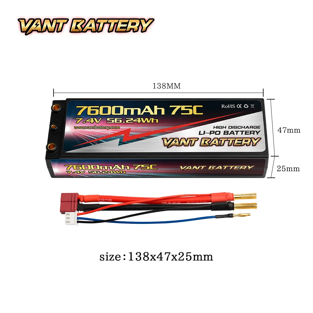 VANT PRICE OFF RC Lipo battery 7.4V 7600mAh 75C 2S2P HIGH POWER HardCase battery