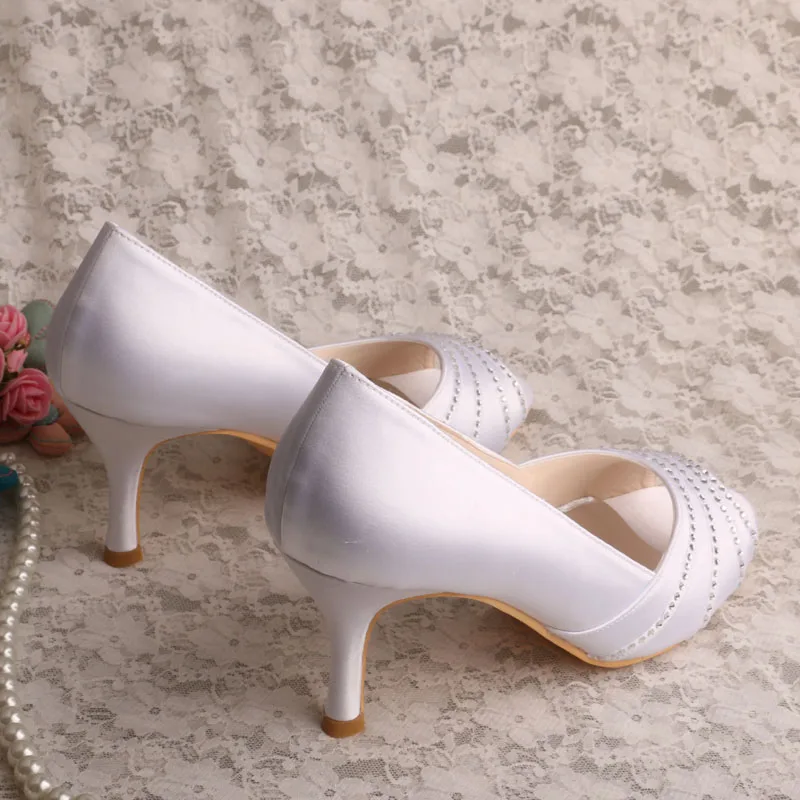 Wedopus White Wedding Heels Shoes with Crystal