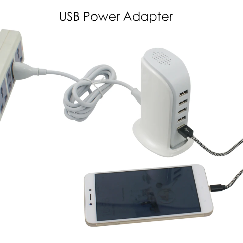 
White 30W USB Wall Adapter with Charging Cable 5 Ports USB Power Charger for Mobile Phone 