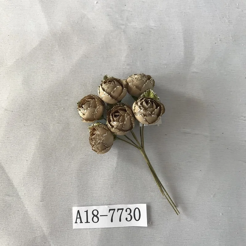 6 pcs mini artificial glitter rose  flower for Christmas decoration