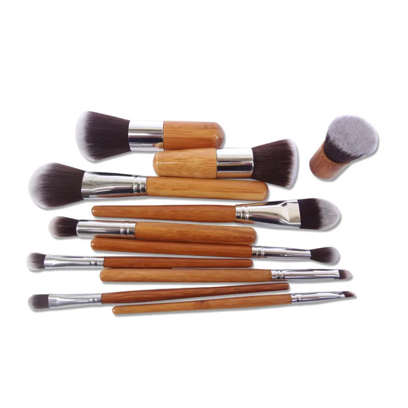 11pcs Custom private logo offered by cheap synthetic kabuki foundation bamboo makeup brushes Set