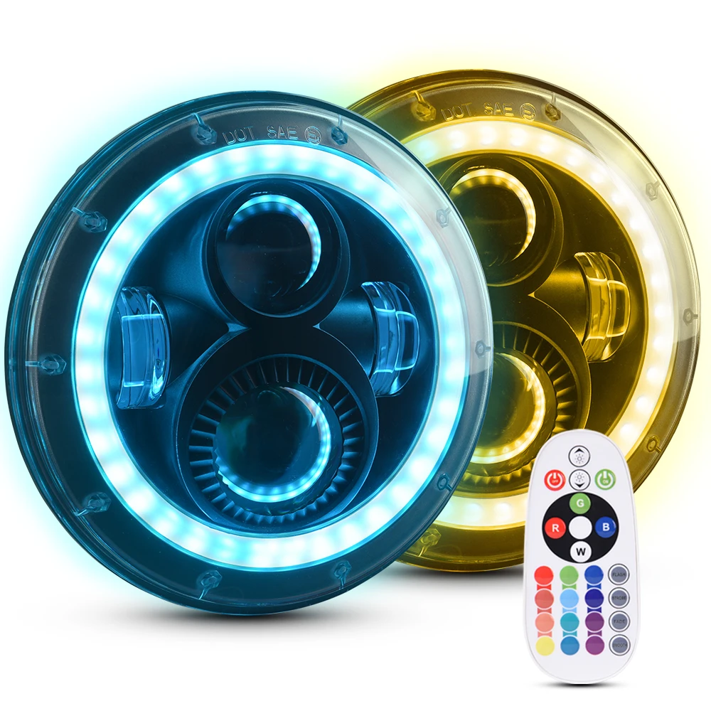MICTUNING 7 дюймовый круглый 80 Вт RGB Halo светодиодная фара кольцо Ангел глаз с DRL