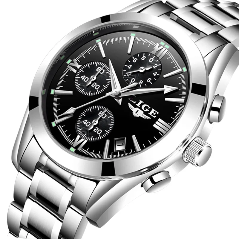 Luxury LIGE Brand Men Watches Quartz Wristwatch Male Chronograph Sports Business Wrist Watch