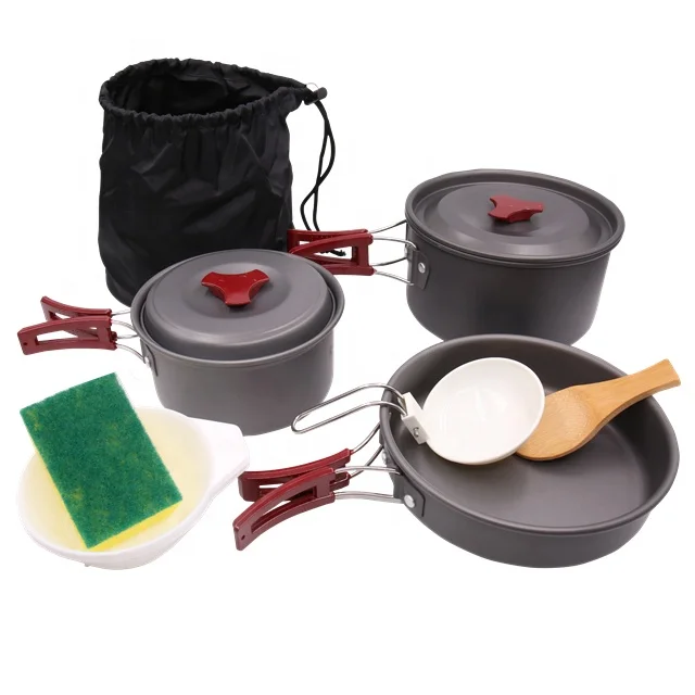 Portable outdoor cookware set aluminum camping pot