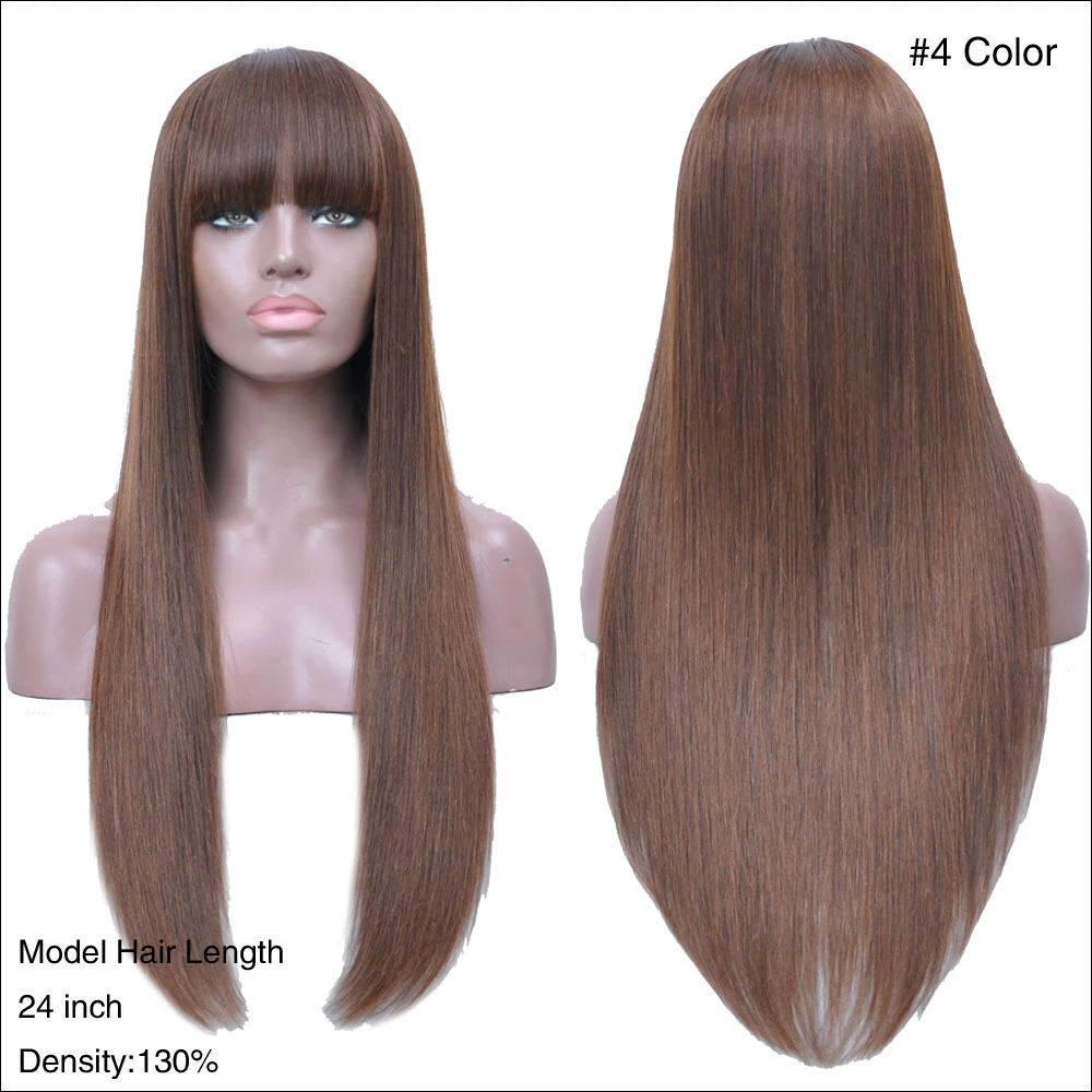 Newlook Silky Straight Human Hair Full Lace Wig Natural Black Sexi Women Long Human Hair Wig with Bang