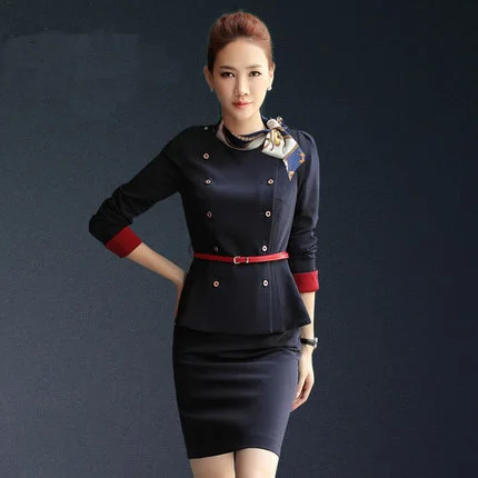customized and fashion black airport staff uniform for women