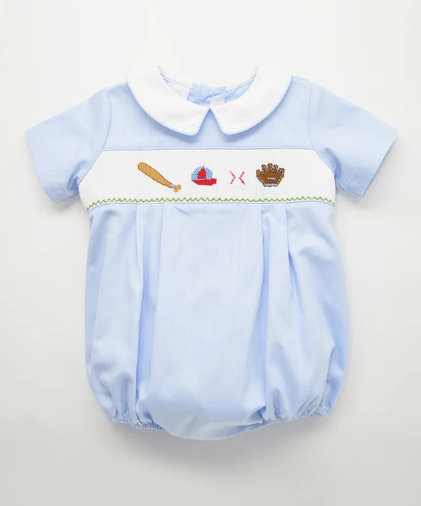 
Cotton Peter Pan Machine Embroidery Romper Short Sleeve Smock Baby Bubble 